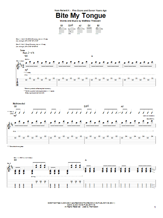 Relient K Bite My Tongue Sheet Music Notes & Chords for Guitar Tab - Download or Print PDF