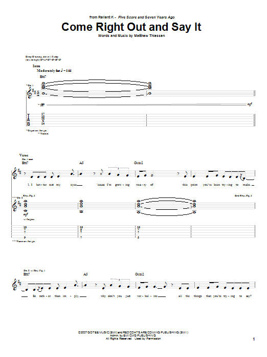 Relient K Come Right Out And Say It Sheet Music Notes & Chords for Guitar Tab - Download or Print PDF Relient K Come Right Out And Say It Sheet Music Notes & Chords for Guitar Tab - Download or Print PDF