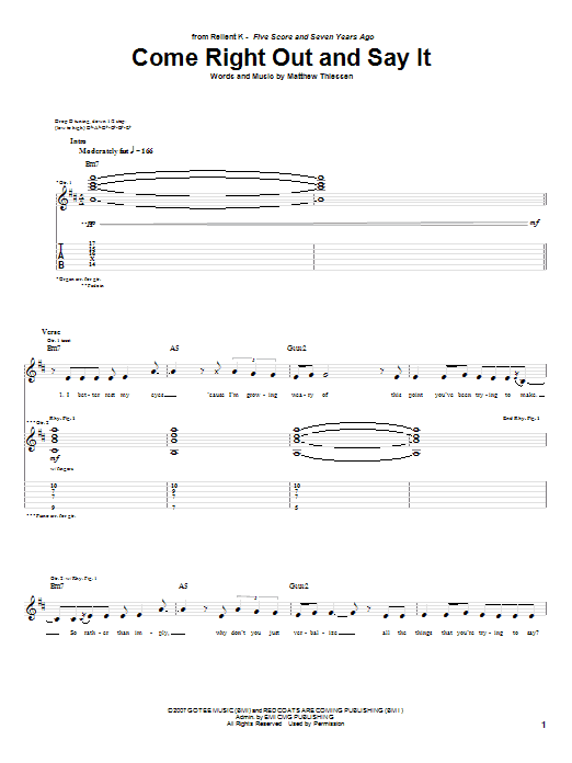 Relient K Come Right Out And Say It Sheet Music Notes & Chords for Guitar Tab - Download or Print PDF