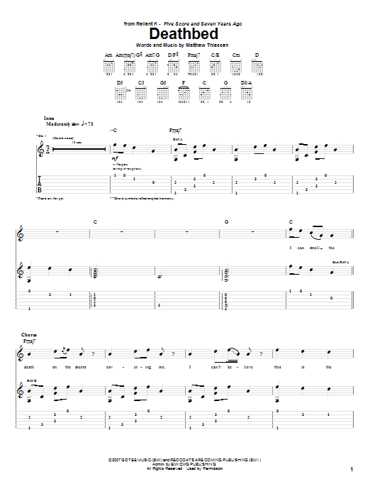 Relient K Deathbed Sheet Music Notes & Chords for Guitar Tab - Download or Print PDF Relient K Deathbed Sheet Music Notes & Chords for Guitar Tab - Download or Print PDF