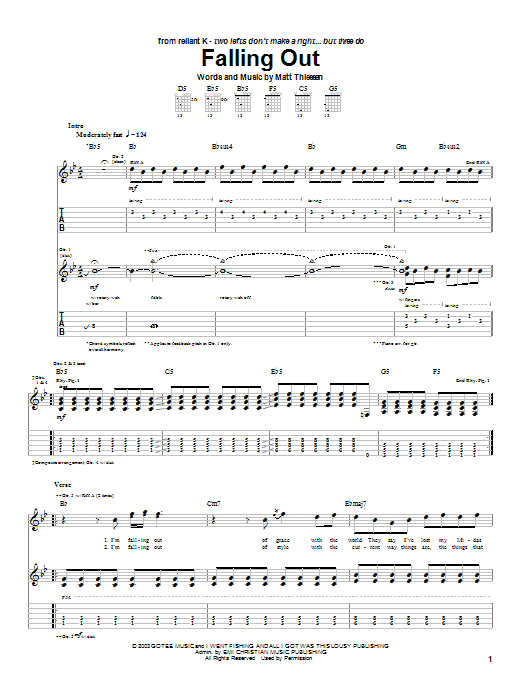 Relient K Falling Out Sheet Music Notes & Chords for Guitar Tab - Download or Print PDF Relient K Falling Out Sheet Music Notes & Chords for Guitar Tab - Download or Print PDF