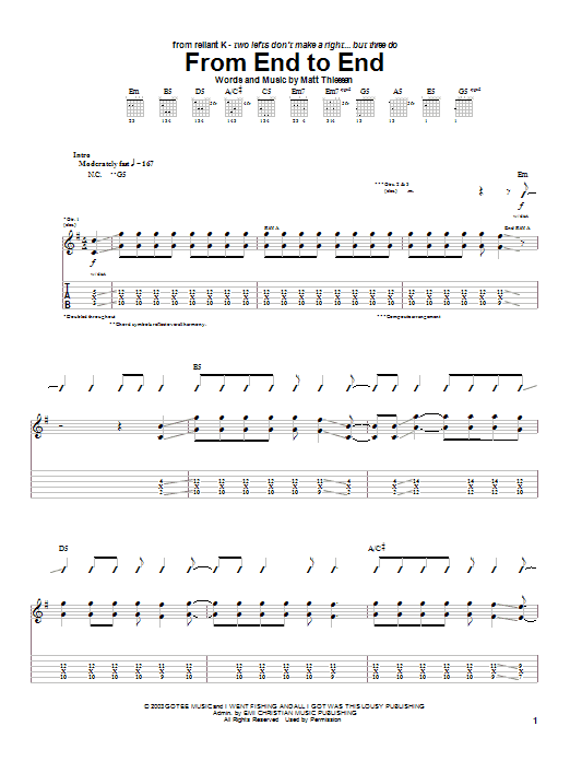 Relient K From End To End Sheet Music Notes & Chords for Guitar Tab - Download or Print PDF