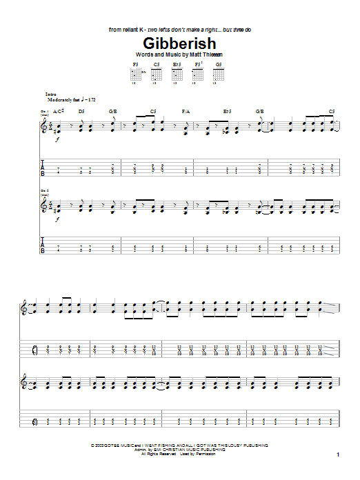 Relient K Gibberish Sheet Music Notes & Chords for Guitar Tab - Download or Print PDF Relient K Gibberish Sheet Music Notes & Chords for Guitar Tab - Download or Print PDF