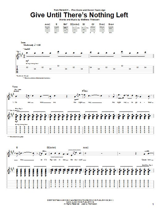 Relient K Give Until There's Nothing Left Sheet Music Notes & Chords for Guitar Tab - Download or Print PDF