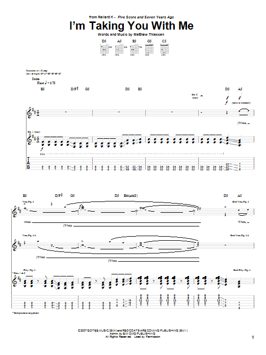 Relient K I'm Taking You With Me Sheet Music Notes & Chords for Guitar Tab - Download or Print PDF Relient K I'm Taking You With Me Sheet Music Notes & Chords for Guitar Tab - Download or Print PDF