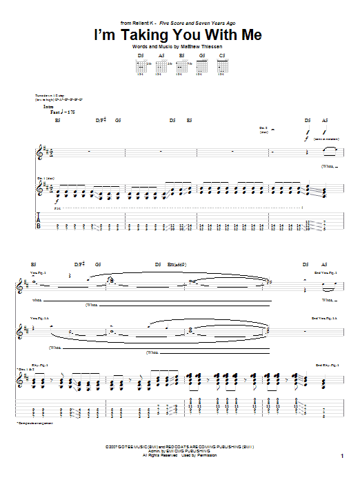 Relient K I'm Taking You With Me Sheet Music Notes & Chords for Guitar Tab - Download or Print PDF