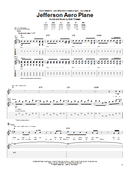 Relient K Jefferson Aero Plane Sheet Music Notes & Chords for Guitar Tab - Download or Print PDF Relient K Jefferson Aero Plane Sheet Music Notes & Chords for Guitar Tab - Download or Print PDF
