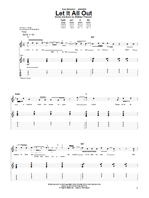 Relient K Let It All Out Sheet Music Notes & Chords for Guitar Tab - Download or Print PDF Relient K Let It All Out Sheet Music Notes & Chords for Guitar Tab - Download or Print PDF