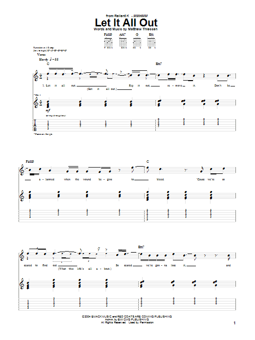 Relient K Let It All Out Sheet Music Notes & Chords for Guitar Tab - Download or Print PDF