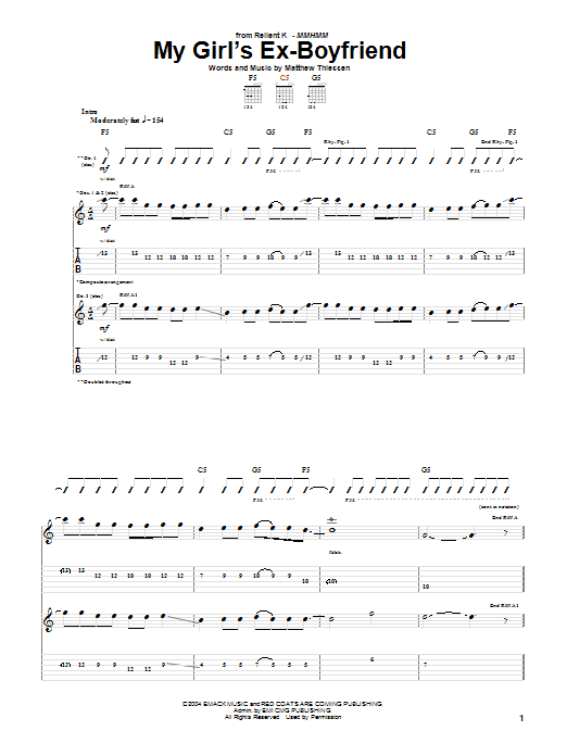 Relient K My Girl's Ex-Boyfriend Sheet Music Notes & Chords for Guitar Tab - Download or Print PDF Relient K My Girl's Ex-Boyfriend Sheet Music Notes & Chords for Guitar Tab - Download or Print PDF