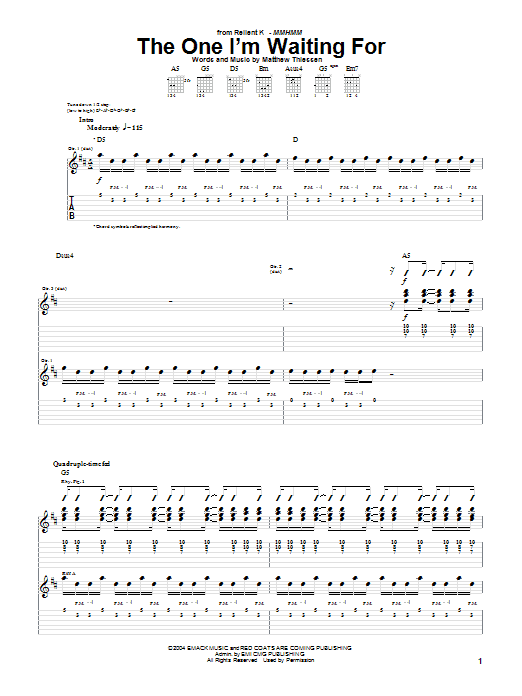 Relient K The One I'm Waiting For Sheet Music Notes & Chords for Guitar Tab - Download or Print PDF
