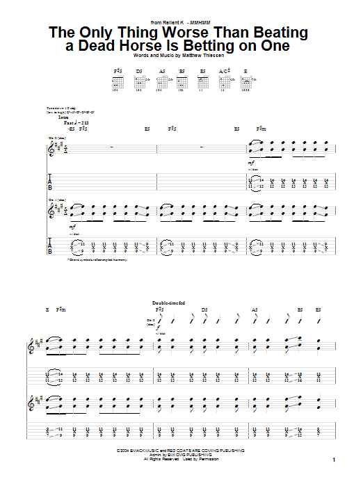 Relient K The Only Thing Worse Than Beating A Dead Horse Is Betting On One Sheet Music Notes & Chords for Guitar Tab - Download or Print PDF