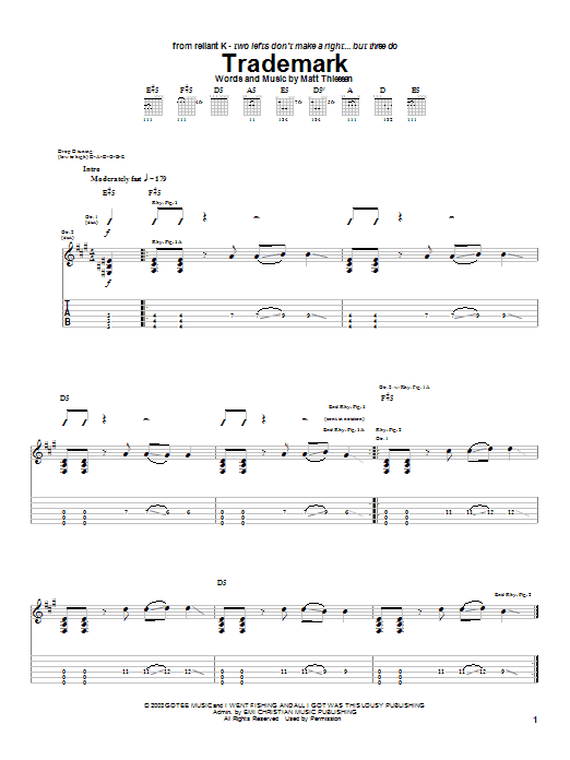 Relient K Trademark Sheet Music Notes & Chords for Guitar Tab - Download or Print PDF Relient K Trademark Sheet Music Notes & Chords for Guitar Tab - Download or Print PDF