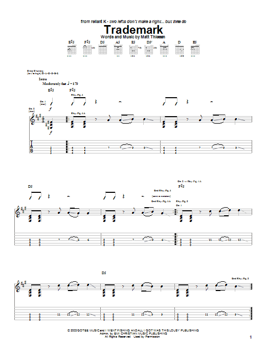 Relient K Trademark Sheet Music Notes & Chords for Guitar Tab - Download or Print PDF