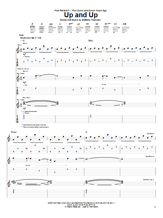 Relient K Up And Up Sheet Music Notes & Chords for Guitar Tab - Download or Print PDF