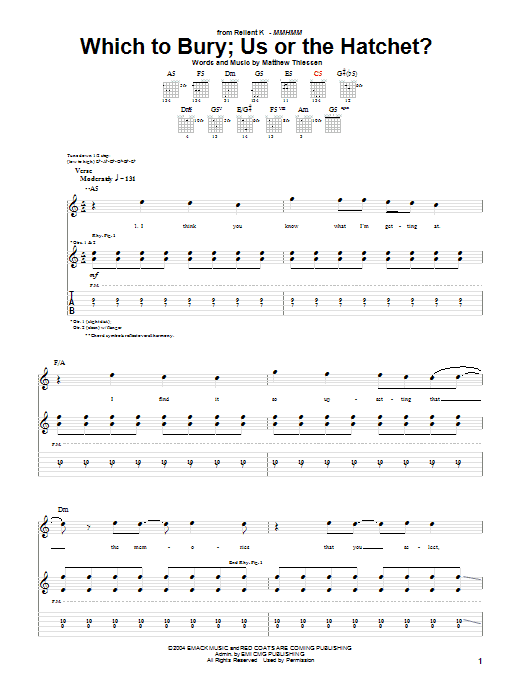 Relient K Which To Bury; Us Or The Hatchet? Sheet Music Notes & Chords for Guitar Tab - Download or Print PDF Relient K Which To Bury; Us Or The Hatchet? Sheet Music Notes & Chords for Guitar Tab - Download or Print PDF