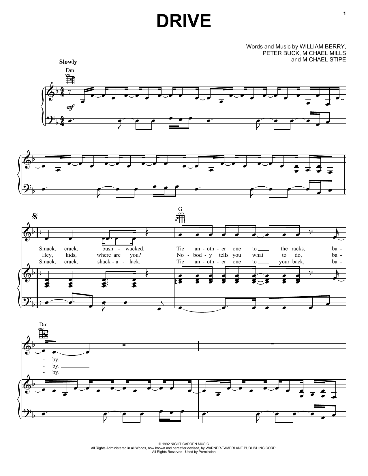 R.E.M. Drive Sheet Music Notes & Chords for Piano, Vocal & Guitar (Right-Hand Melody) - Download or Print PDF