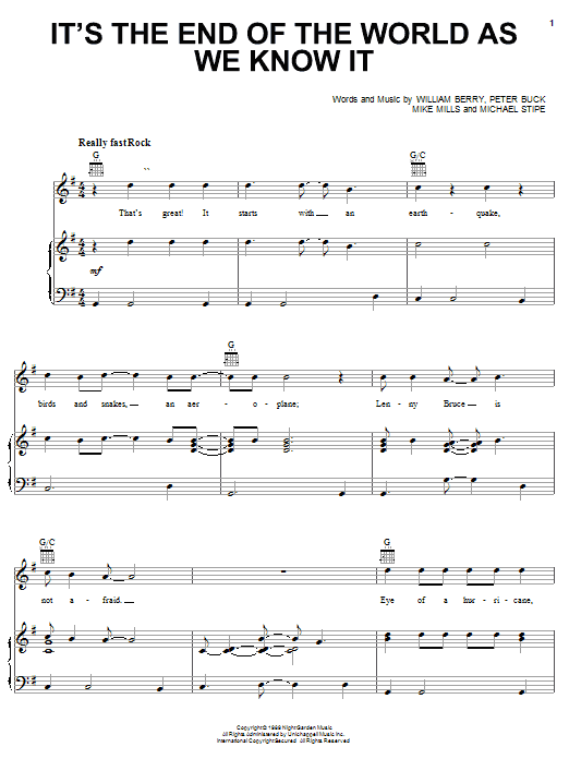 R.E.M. It's The End Of The World As We Know It Sheet Music Notes & Chords for Easy Guitar Tab - Download or Print PDF