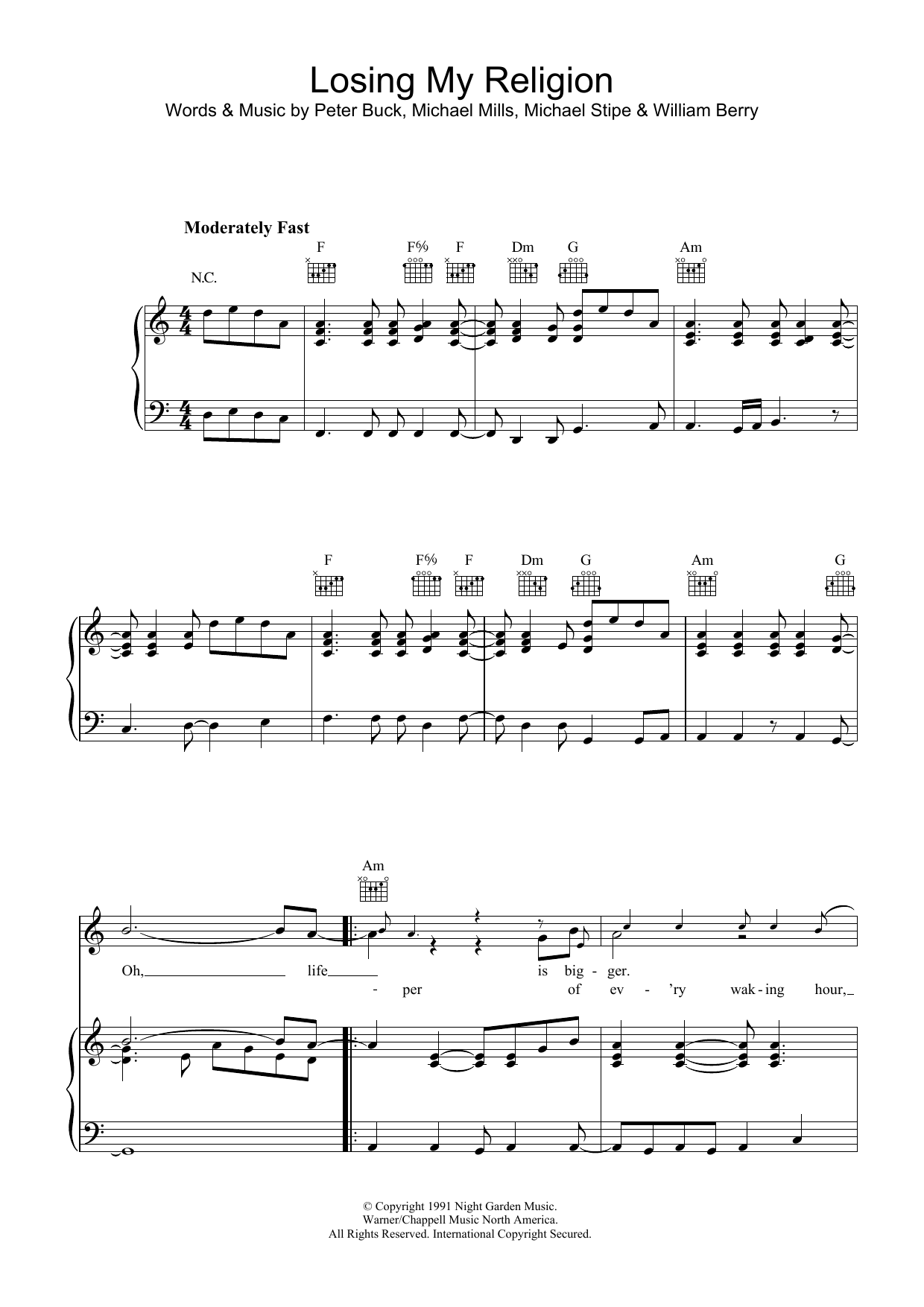 R.E.M. Losing My Religion Sheet Music Notes & Chords for Guitar Tab - Download or Print PDF