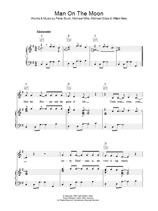 R.E.M. Man On The Moon Sheet Music Notes & Chords for Easy Guitar Tab - Download or Print PDF