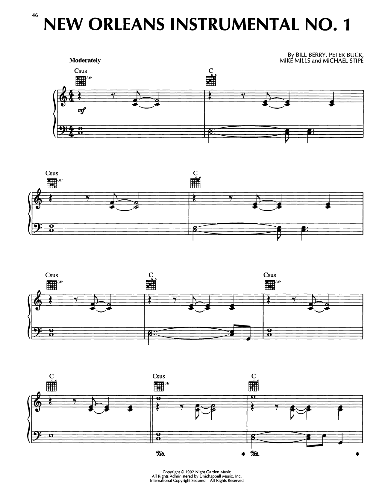 R.E.M. New Orleans Instrumental No. 1 Sheet Music Notes & Chords for Piano Solo - Download or Print PDF
