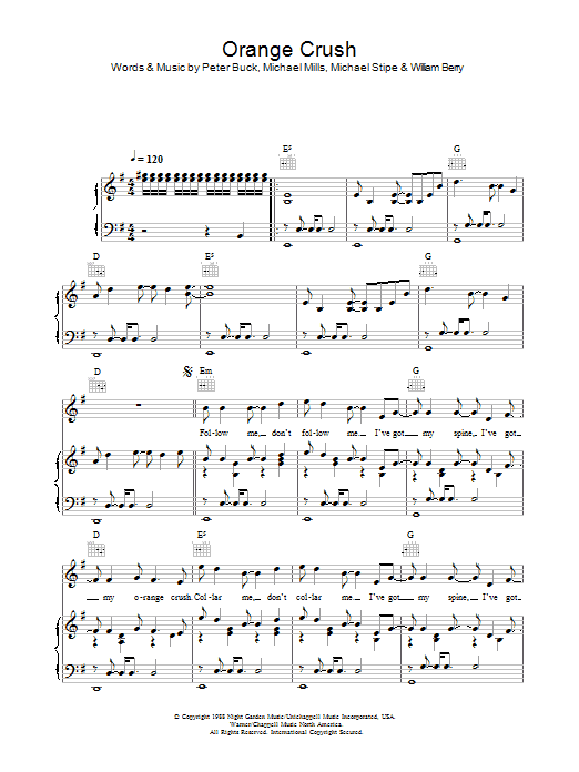 R.E.M. Orange Crush Sheet Music Notes & Chords for Easy Guitar Tab - Download or Print PDF