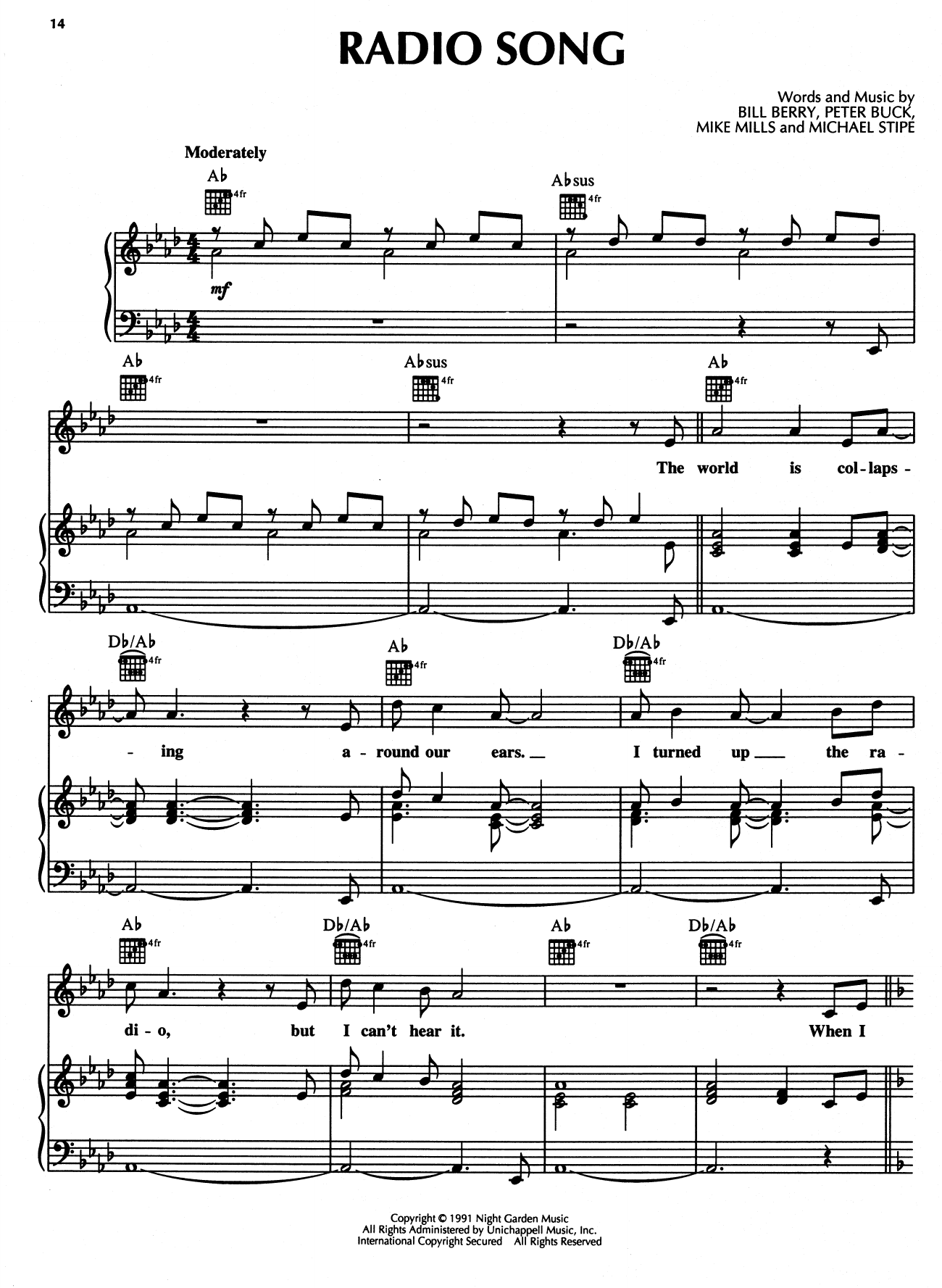 R.E.M. Radio Song Sheet Music Notes & Chords for Piano, Vocal & Guitar (Right-Hand Melody) - Download or Print PDF