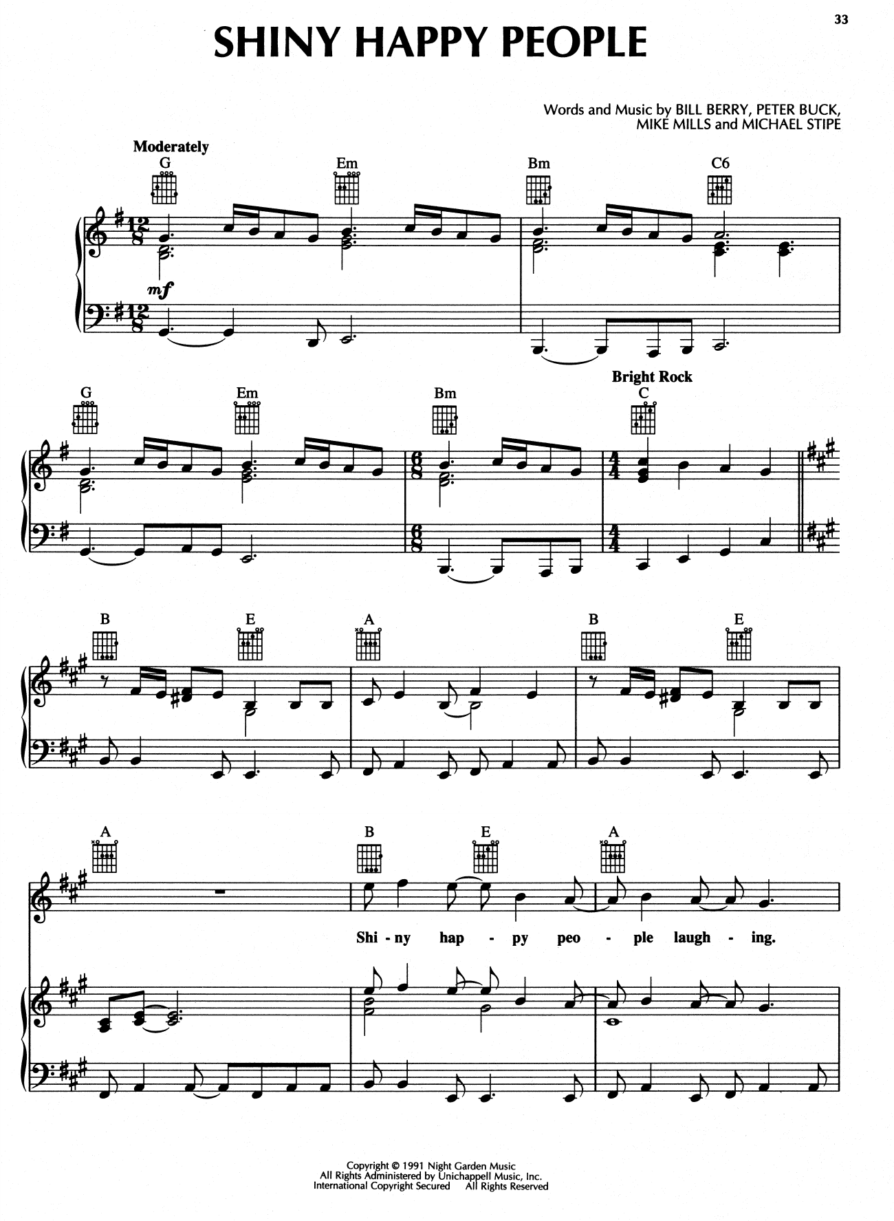 R.E.M. Shiny Happy People Sheet Music Notes & Chords for Easy Guitar Tab - Download or Print PDF