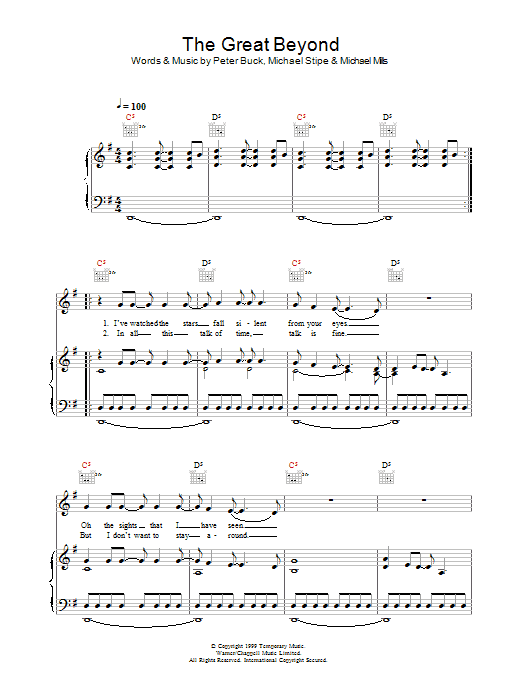 R.E.M. The Great Beyond Sheet Music Notes & Chords for Piano, Vocal & Guitar (Right-Hand Melody) - Download or Print PDF