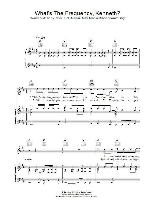 R.E.M. What's The Frequency, Kenneth? Sheet Music Notes & Chords for Easy Guitar Tab - Download or Print PDF