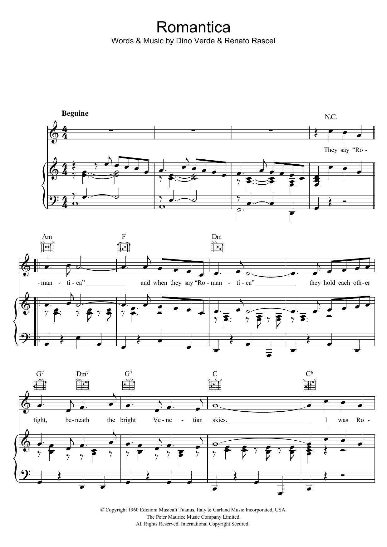 Renato Rascel Romantica Sheet Music Notes & Chords for Piano, Vocal & Guitar (Right-Hand Melody) - Download or Print PDF