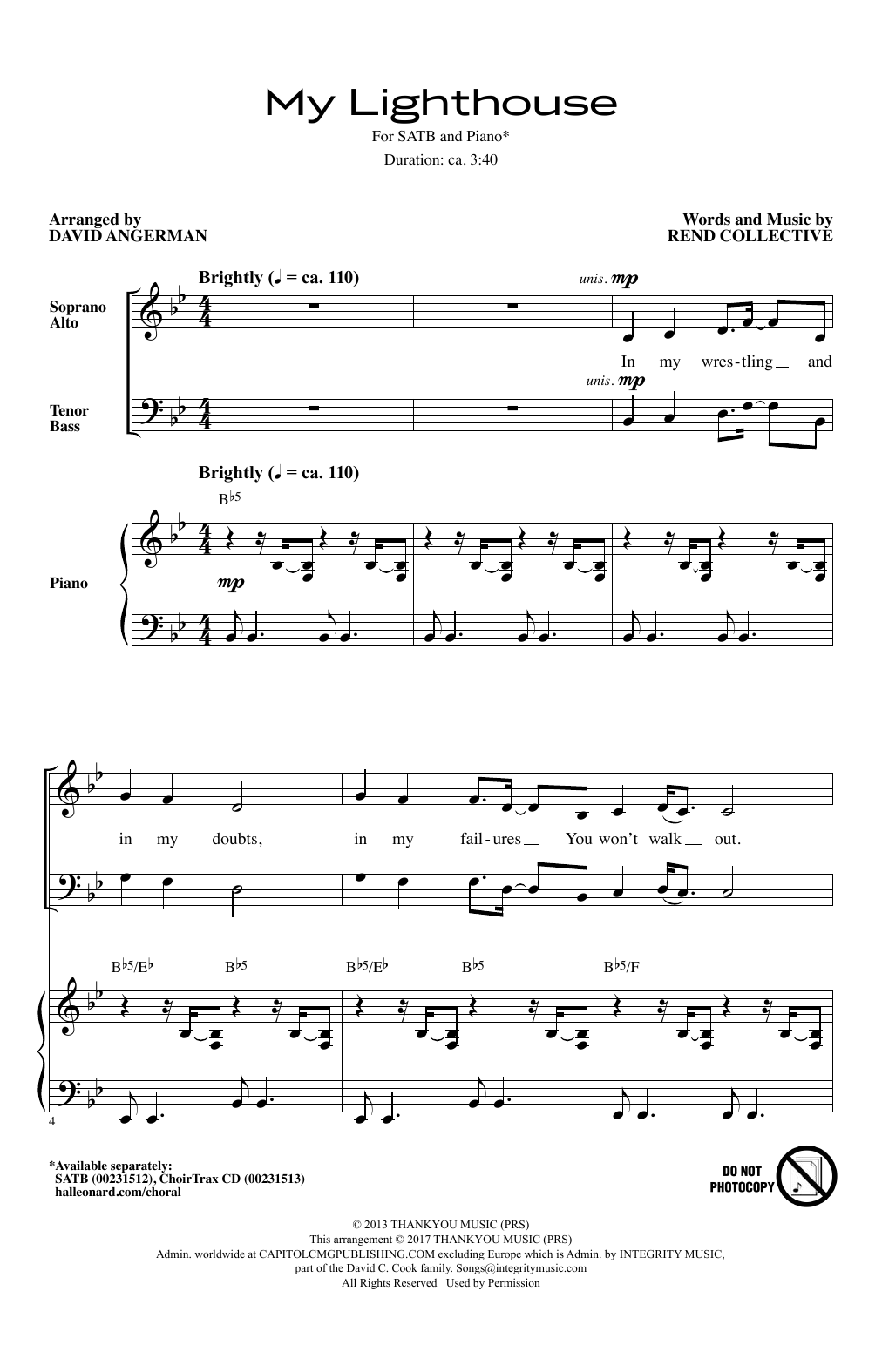Rend Collective My Lighthouse Sheet Music Notes & Chords for SATB - Download or Print PDF