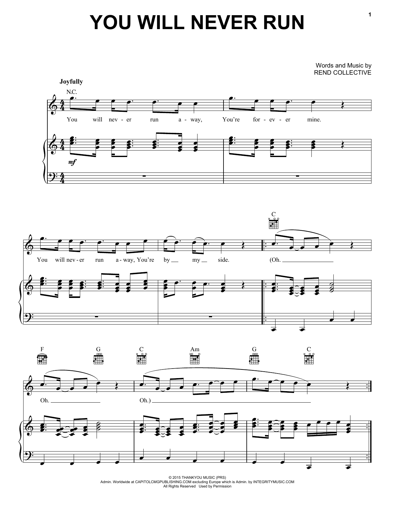 Rend Collective You Will Never Run Sheet Music Notes & Chords for Piano, Vocal & Guitar (Right-Hand Melody) - Download or Print PDF