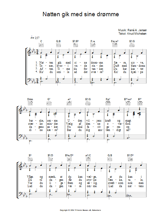 René A. Jensen Natten Gik Med Sine Drømme Sheet Music Notes & Chords for Piano, Vocal & Guitar (Right-Hand Melody) - Download or Print PDF