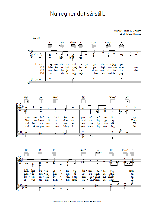 René A. Jensen Nu Regner Det Så Stille Sheet Music Notes & Chords for Piano, Vocal & Guitar (Right-Hand Melody) - Download or Print PDF