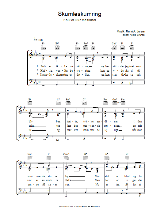 René A. Jensen Skumleskumring Sheet Music Notes & Chords for Piano, Vocal & Guitar (Right-Hand Melody) - Download or Print PDF