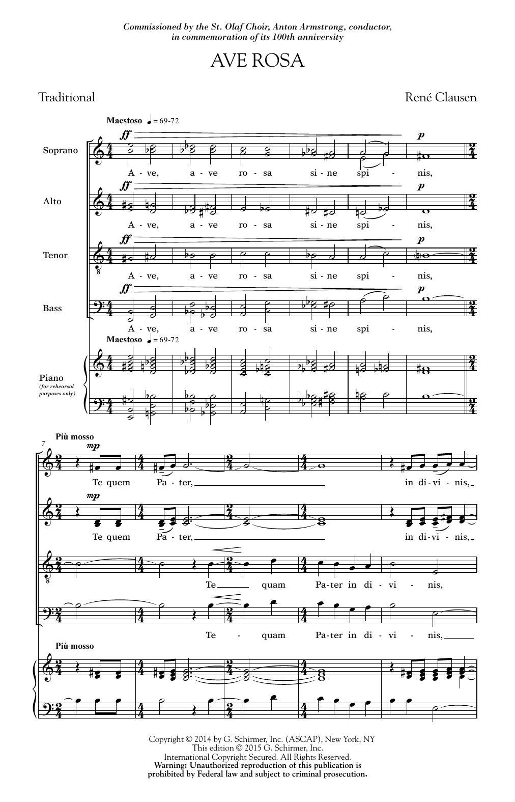 Rene Clausen Ave Rosa Sheet Music Notes & Chords for SATB - Download or Print PDF