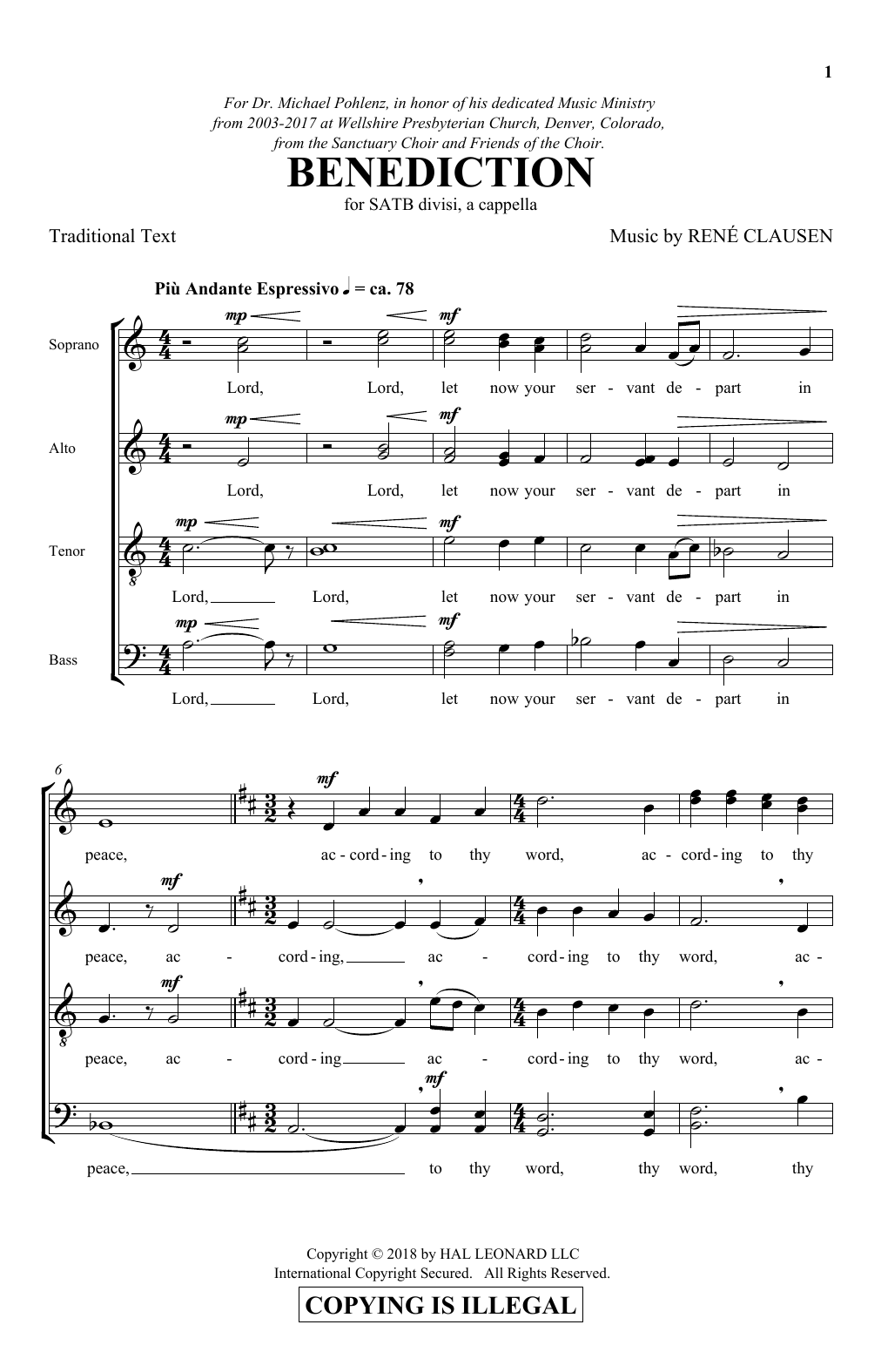 Rene Clausen Benediction Sheet Music Notes & Chords for SATB - Download or Print PDF