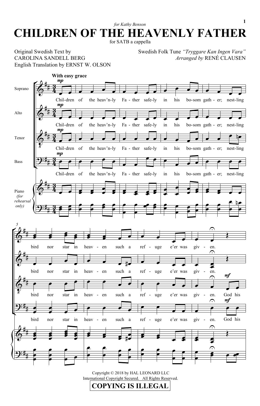 Rene Clausen Children Of The Heavenly Father Sheet Music Notes & Chords for SATB - Download or Print PDF