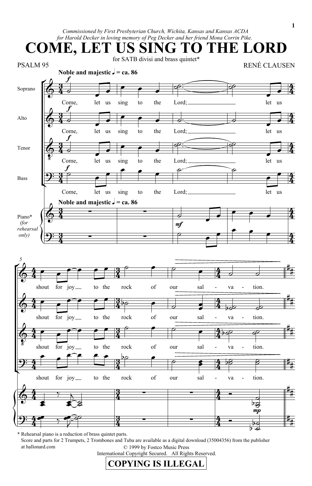 Rene Clausen Come, Let Us Sing To The Lord Sheet Music Notes & Chords for Special - Download or Print PDF