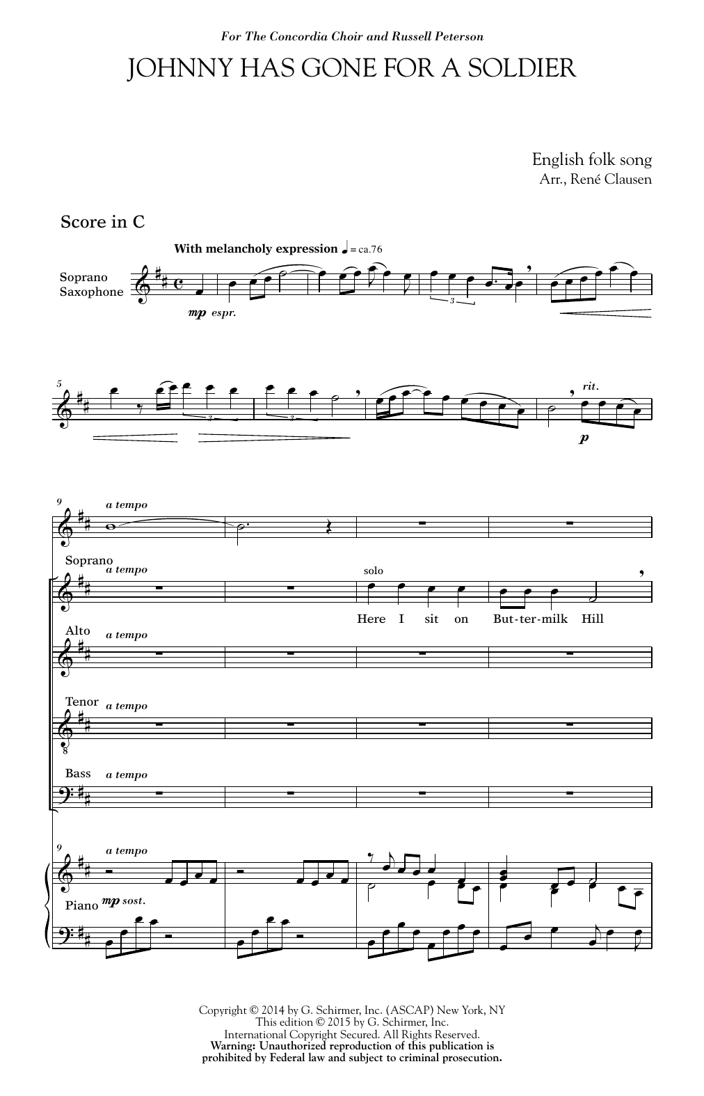 Rene Clausen Johnny Has Gone For A Soldier Sheet Music Notes & Chords for Choral SSAATTBB - Download or Print PDF