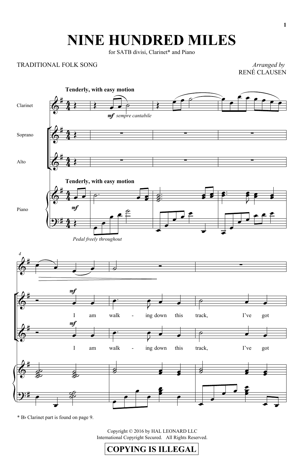 Rene Clausen Nine Hundred Miles Sheet Music Notes & Chords for SATB - Download or Print PDF
