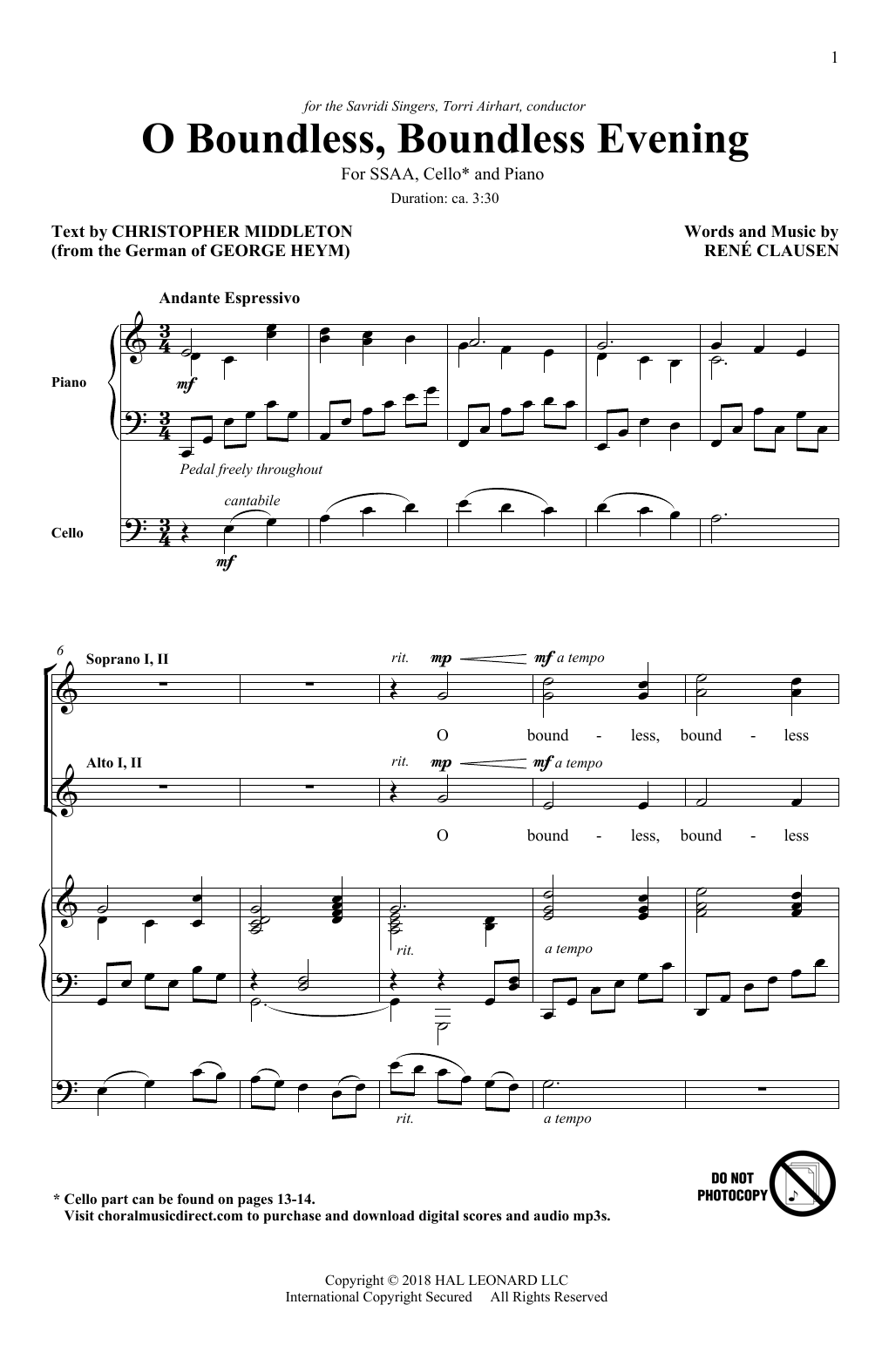 Rene Clausen O Boundless, Boundless Evening Sheet Music Notes & Chords for SSA Choir - Download or Print PDF