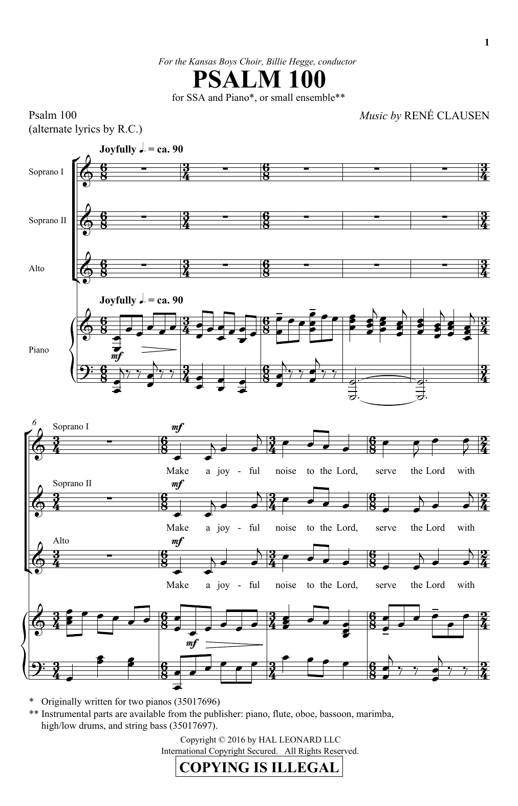 Rene Clausen Psalm 100 Sheet Music Notes & Chords for SSA - Download or Print PDF