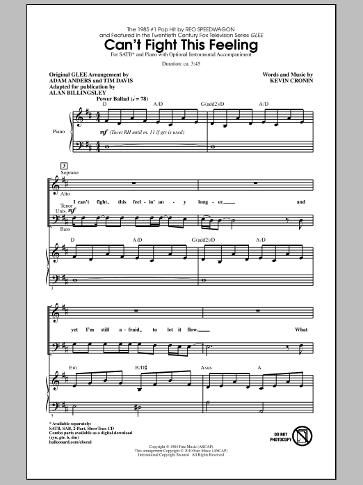 REO Speedwagon Can't Fight This Feeling (from Glee) (adapt. Alan Billingsley) Sheet Music Notes & Chords for 2-Part Choir - Download or Print PDF