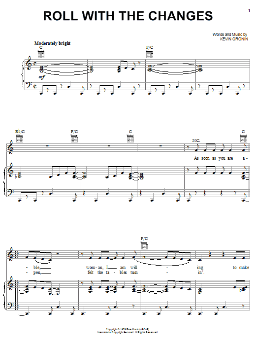 REO Speedwagon Roll With The Changes Sheet Music Notes & Chords for Piano, Vocal & Guitar (Right-Hand Melody) - Download or Print PDF
