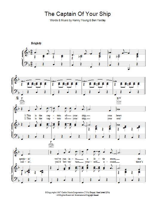 Reparata And The Delrons The Captain Of Your Ship Sheet Music Notes & Chords for Piano, Vocal & Guitar (Right-Hand Melody) - Download or Print PDF