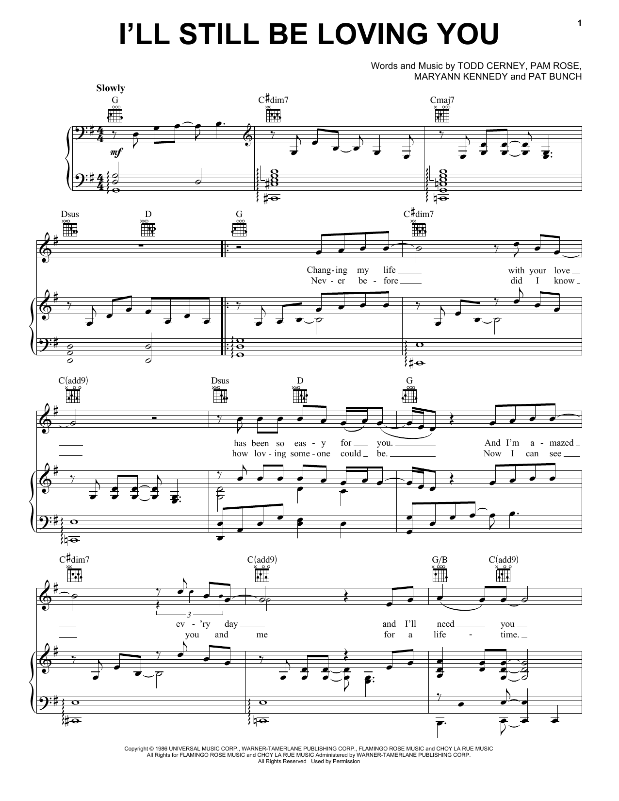 Restless Heart I'll Still Be Loving You Sheet Music Notes & Chords for Piano, Vocal & Guitar (Right-Hand Melody) - Download or Print PDF