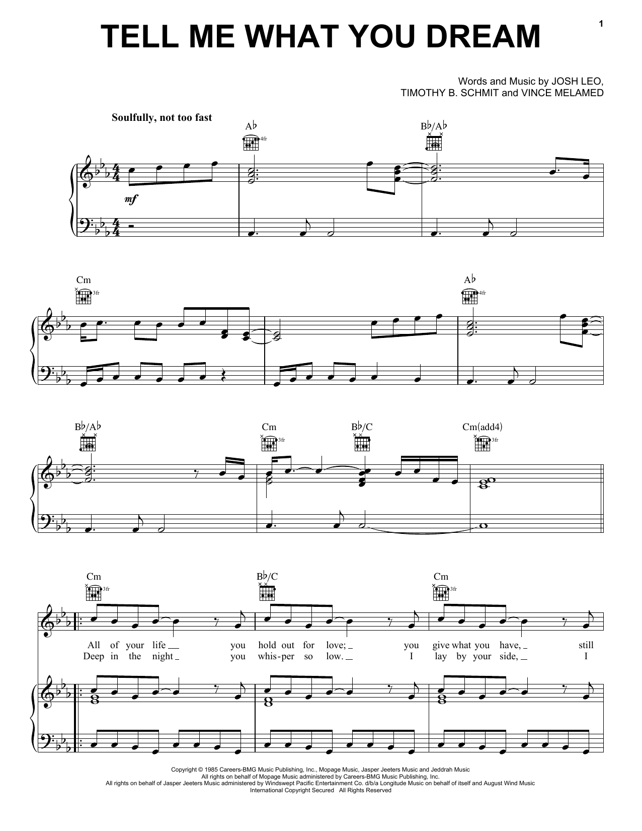 Restless Heart Tell Me What You Dream Sheet Music Notes & Chords for Piano, Vocal & Guitar Chords (Right-Hand Melody) - Download or Print PDF