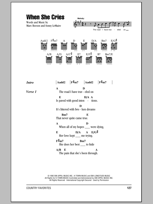 Restless Heart When She Cries Sheet Music Notes & Chords for Lyrics & Chords - Download or Print PDF